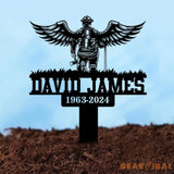 Custom Firefighter with Angels Wings Memorial Plaque Stake Personalized Firefighter Metal Sign Sympathy Gift Outdoor