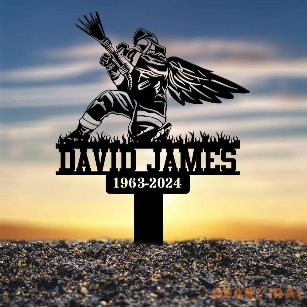 Custom Firefighter with Angels Wings Memorial Plaque Stake Personalized Firefighter Metal Sign Sympathy Gift Outdoor