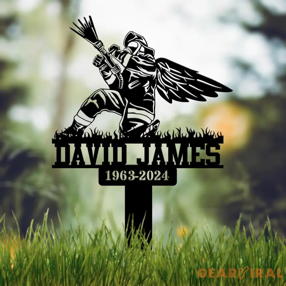 Custom Firefighter with Angels Wings Memorial Plaque Stake Personalized Firefighter Metal Sign Sympathy Gift Outdoor