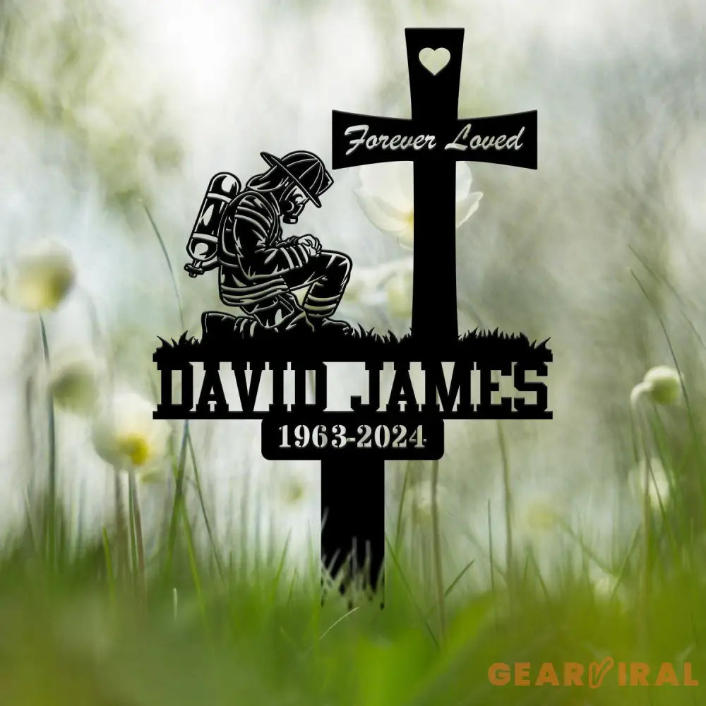 Custom Fireman Kneeling Memorial Metal Stake Firefighter Memorial Plaque FireFighter Sign Firefighter Grave Maker