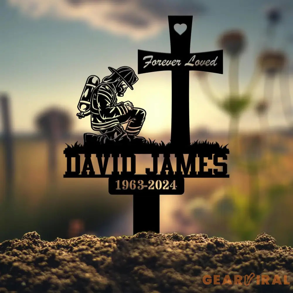 Custom Fireman Kneeling Memorial Metal Stake Firefighter Memorial Plaque FireFighter Sign Firefighter Grave Maker