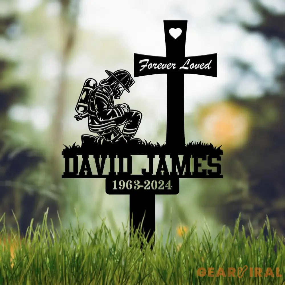 Custom Fireman Kneeling Memorial Metal Stake Firefighter Memorial Plaque FireFighter Sign Firefighter Grave Maker