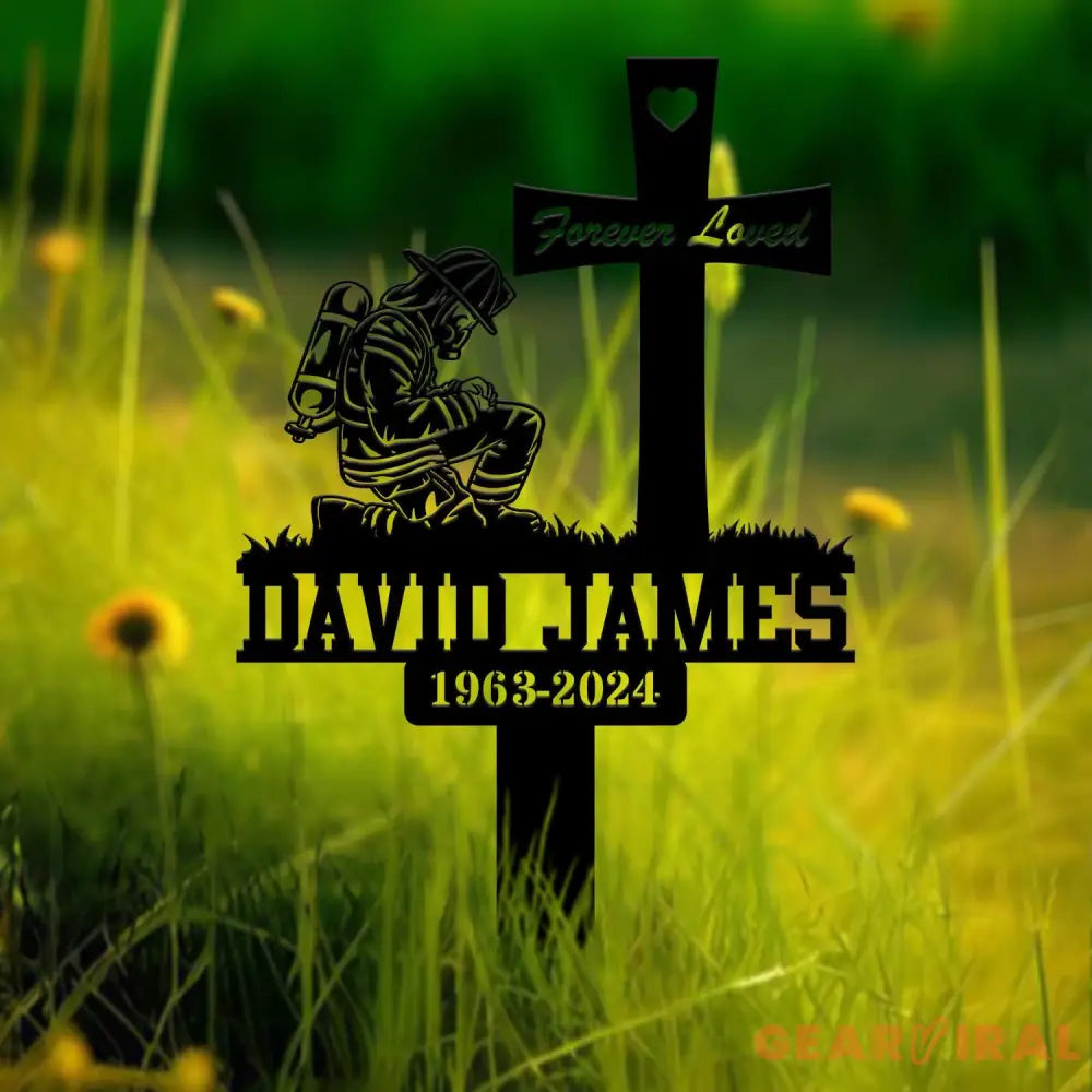 Custom Fireman Kneeling Memorial Metal Stake Firefighter Memorial Plaque FireFighter Sign Firefighter Grave Maker