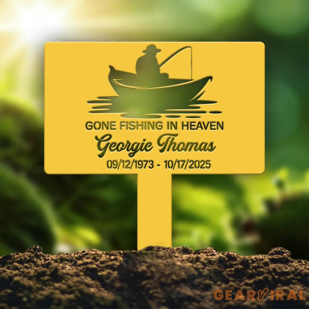 Custom Fishing Memorial Plaque – Gone Fishing in Heaven Tribute Sign – Personalized Memorial Garden or Yard Plaque for