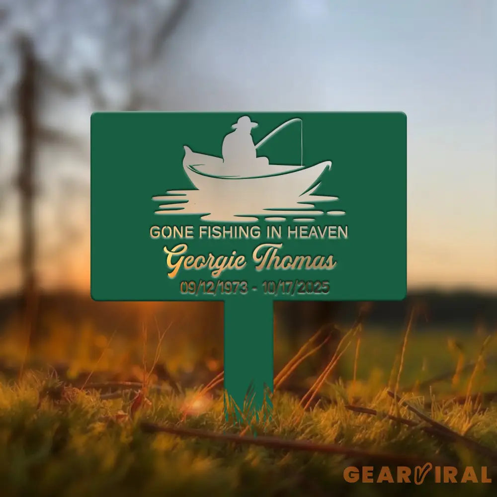 Custom Fishing Memorial Plaque – Gone Fishing in Heaven Tribute Sign – Personalized Memorial Garden or Yard Plaque for