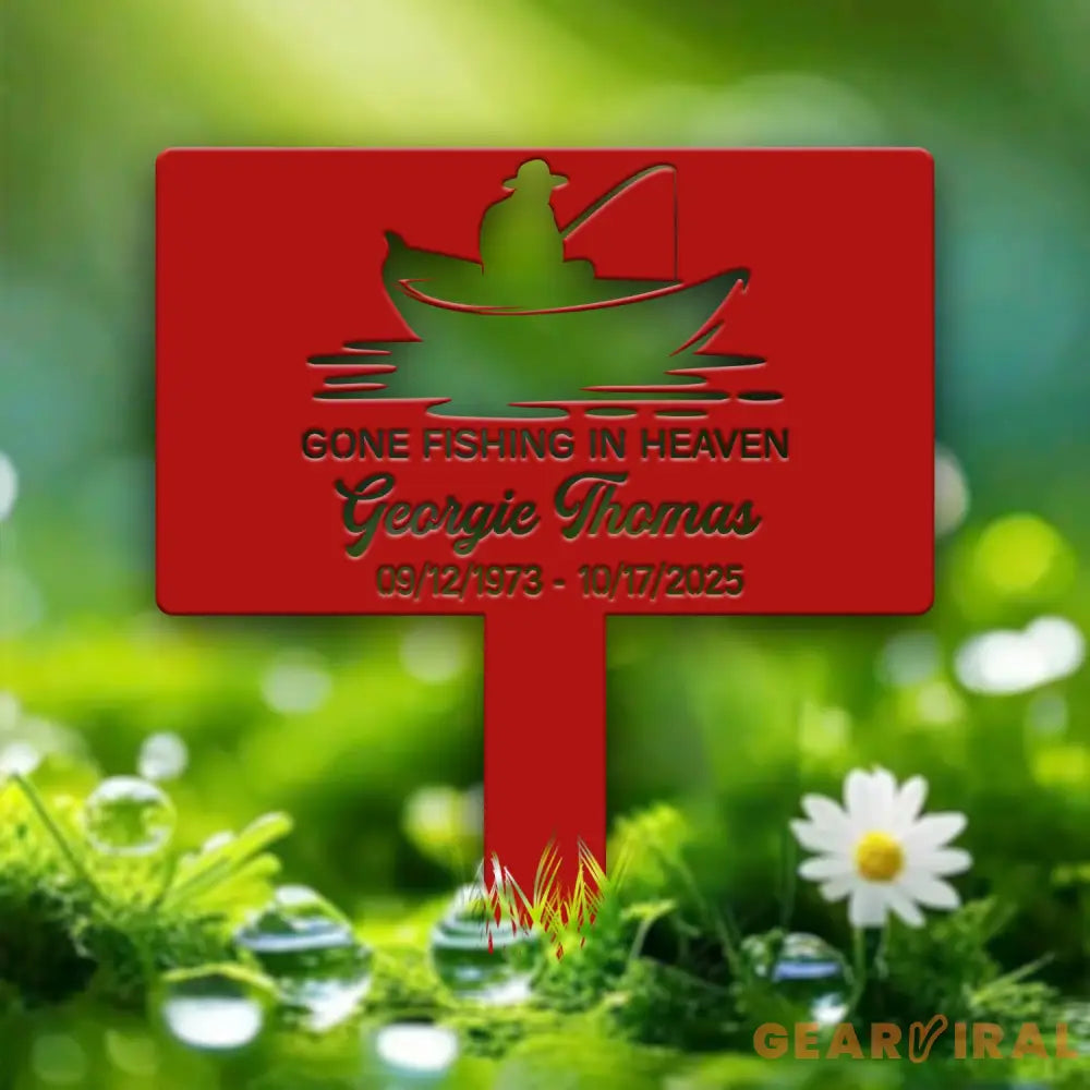 Custom Fishing Memorial Plaque – Gone Fishing in Heaven Tribute Sign – Personalized Memorial Garden or Yard Plaque for