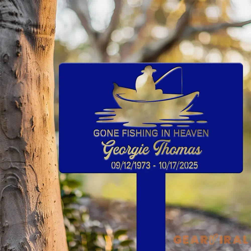 Custom Fishing Memorial Plaque – Gone Fishing in Heaven Tribute Sign – Personalized Memorial Garden or Yard Plaque for