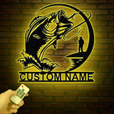 Custom Fishing Metal Sign with Led Lights Fish name Sign Personalized Fish Wall Art Gift for Fisherman Fishing Wall