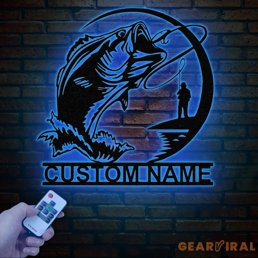 Custom Fishing Metal Sign with Led Lights Fish name Sign Personalized Fish Wall Art Gift for Fisherman Fishing Wall