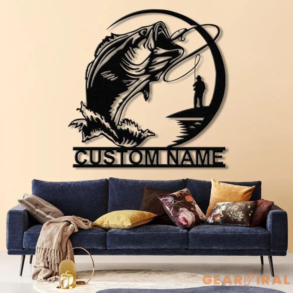 Custom Fishing Metal Sign with Led Lights Fish name Sign Personalized Fish Wall Art Gift for Fisherman Fishing Wall