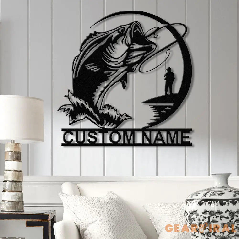 Custom Fishing Metal Sign with Led Lights Fish name Sign Personalized Fish Wall Art Gift for Fisherman Fishing Wall