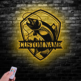 Custom Fishing Metal Wall Art LED Light, Personalized Fisher Name Sign Home Decor - Gearviral