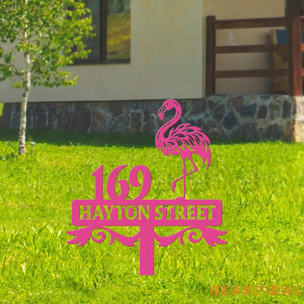 Custom Flamingo Address Sign Flamingo Stake Flamingo House Number Sign Beach Flamingo Metal Sign Tropical Metal Sign