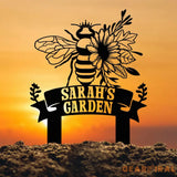 Custom Floral Bee Garden Yard Stake Honey Bee Garden Decor Flower Bee Garden Art Florists Gift Bee Keeper Gift Gardener