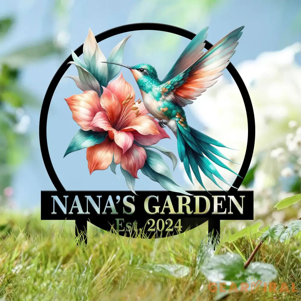 Custom Floral Blue Hummingbird Garden Sign Personalized Name Garden Stake Metal Garden Sign Gardener Name Sign Gardener