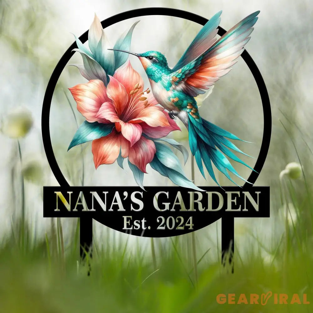 Custom Floral Blue Hummingbird Garden Sign Personalized Name Garden Stake Metal Garden Sign Gardener Name Sign Gardener