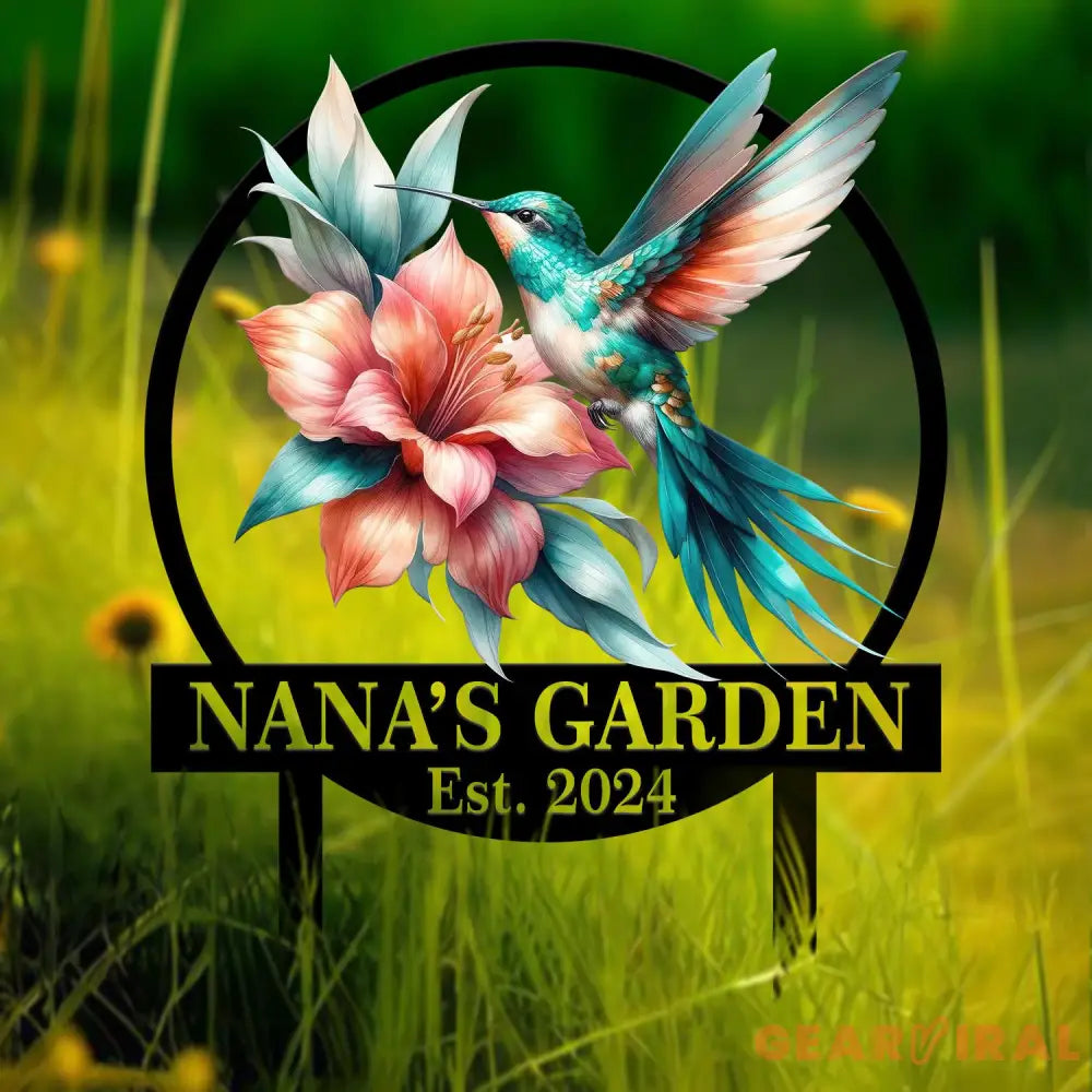Custom Floral Blue Hummingbird Garden Sign Personalized Name Garden Stake Metal Garden Sign Gardener Name Sign Gardener