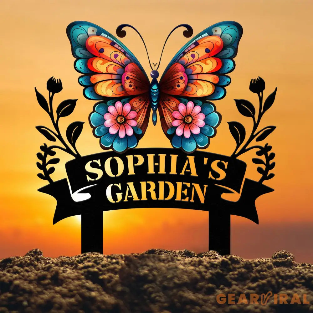 Custom Floral Butterfly Garden Sign Personalized Name Garden Stake Metal Garden Sign Gardener Name Sign Gardener Gift