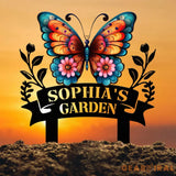 Custom Floral Butterfly Garden Sign Personalized Name Garden Stake Metal Garden Sign Gardener Name Sign Gardener Gift