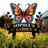 Custom Floral Butterfly Garden Sign Personalized Name Garden Stake Metal Garden Sign Gardener Name Sign Gardener Gift