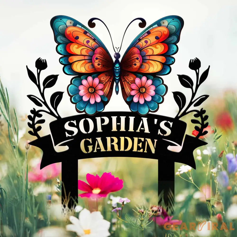 Custom Floral Butterfly Garden Sign Personalized Name Garden Stake Metal Garden Sign Gardener Name Sign Gardener Gift