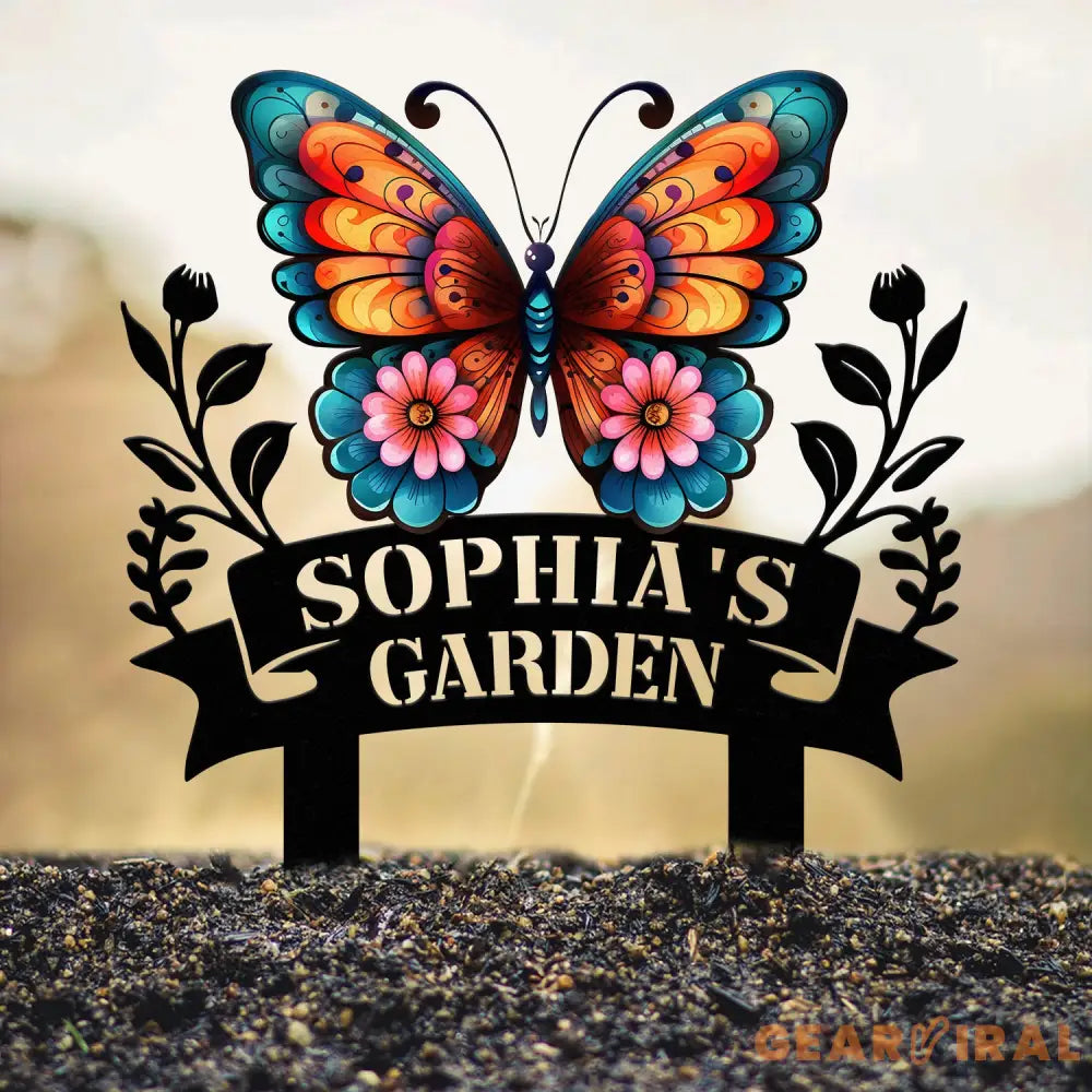 Custom Floral Butterfly Garden Sign Personalized Name Garden Stake Metal Garden Sign Gardener Name Sign Gardener Gift