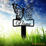 Custom Floral Butterfly Memorial Plaque with Stake Personalized Metal Grave Marker In Loving Memory of Mom or Grandma