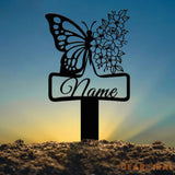 Custom Floral Butterfly Memorial Plaque with Stake Personalized Metal Grave Marker In Loving Memory of Mom or Grandma