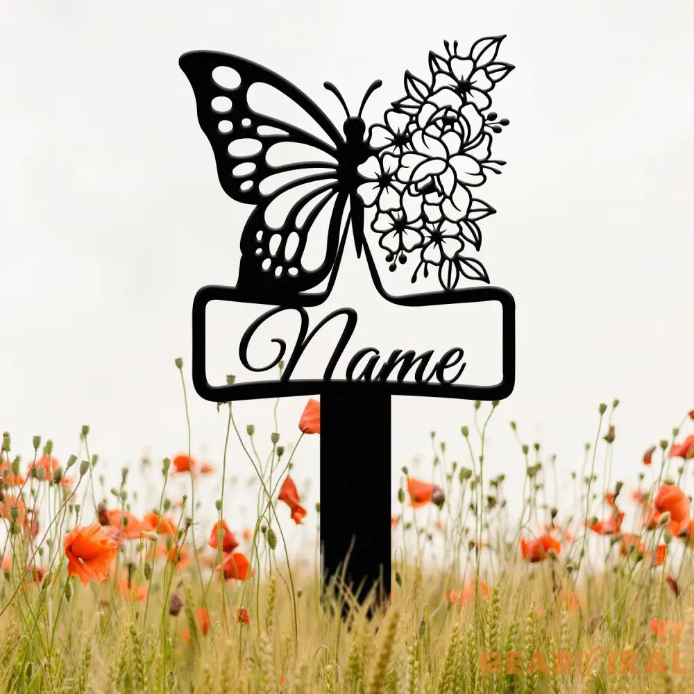 Custom Floral Butterfly Memorial Plaque with Stake Personalized Metal Grave Marker In Loving Memory of Mom or Grandma