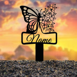 Custom Floral Butterfly Memorial Plaque with Stake Personalized Metal Grave Marker In Loving Memory of Mom or Grandma