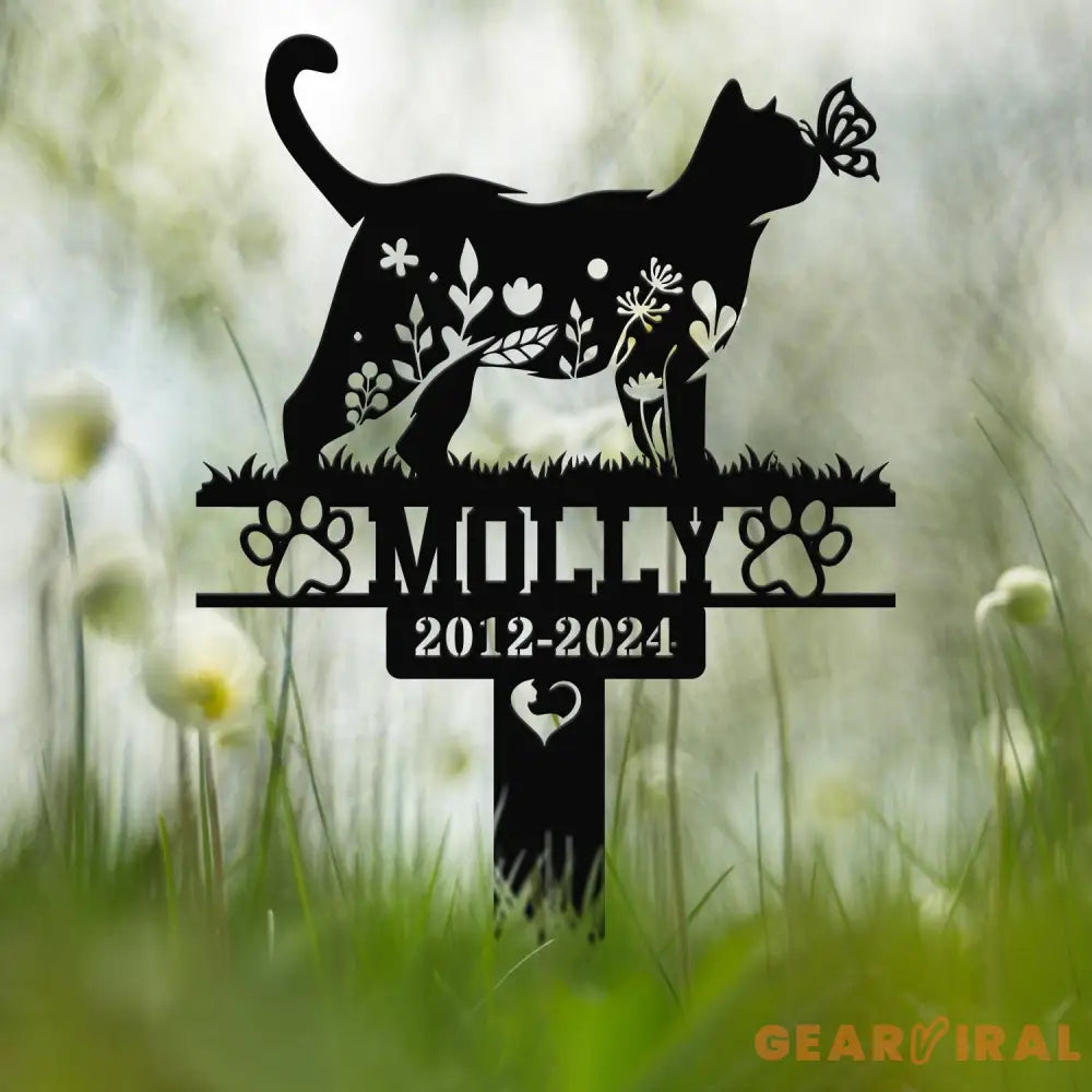Custom Floral Cat Memorial Stake Cat Grave Marker Pet Memorial Gift Cat Memorial Plaque Pet Loss Gift Remembrance Stake