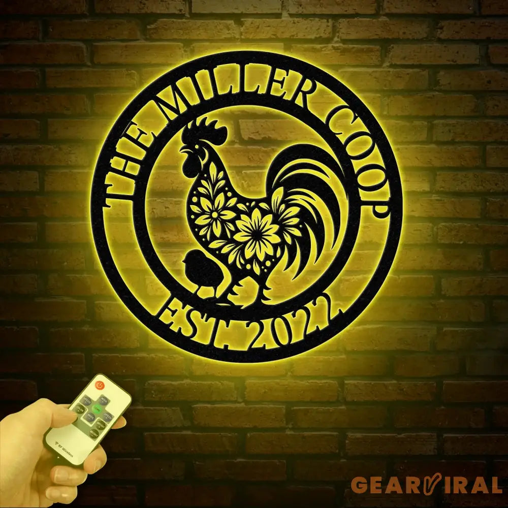 Custom Floral Chicken Coop Name Sign with LED Light Personalized Metal Hen House Sign Rooster Yard Art Farmhouse & Farm