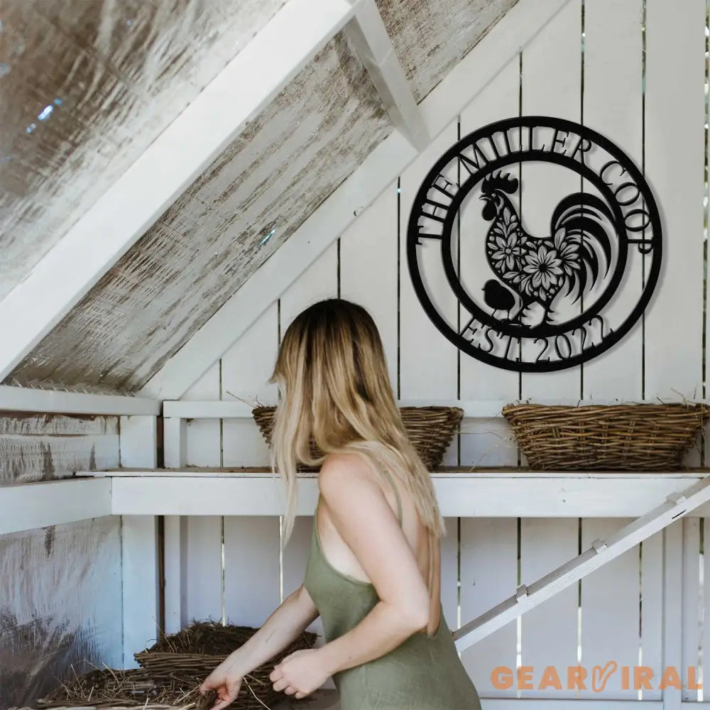 Custom Floral Chicken Coop Name Sign with LED Light Personalized Metal Hen House Sign Rooster Yard Art Farmhouse & Farm