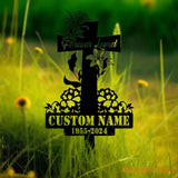Custom Floral Cross Memorial Metal Stake Cross Memorial Plaque with Stake Sympathy Sign Grave Marker Remembrance Stake