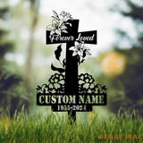 Custom Floral Cross Memorial Metal Stake Cross Memorial Plaque with Stake Sympathy Sign Grave Marker Remembrance Stake