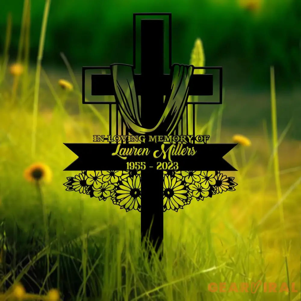Custom Floral Cross Memorial Metal Stake Cross Memorial Plaque with Stake Sympathy Sign Grave Marker Remembrance Stake