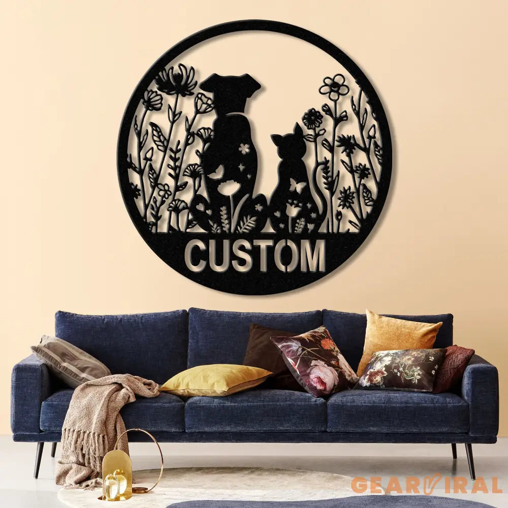 Custom Floral Dog and Cat Metal Sign Dog and Cat Garden Sign Personalized Cat Dog Name Sign Pet Lover Gift Dog Mom Gift