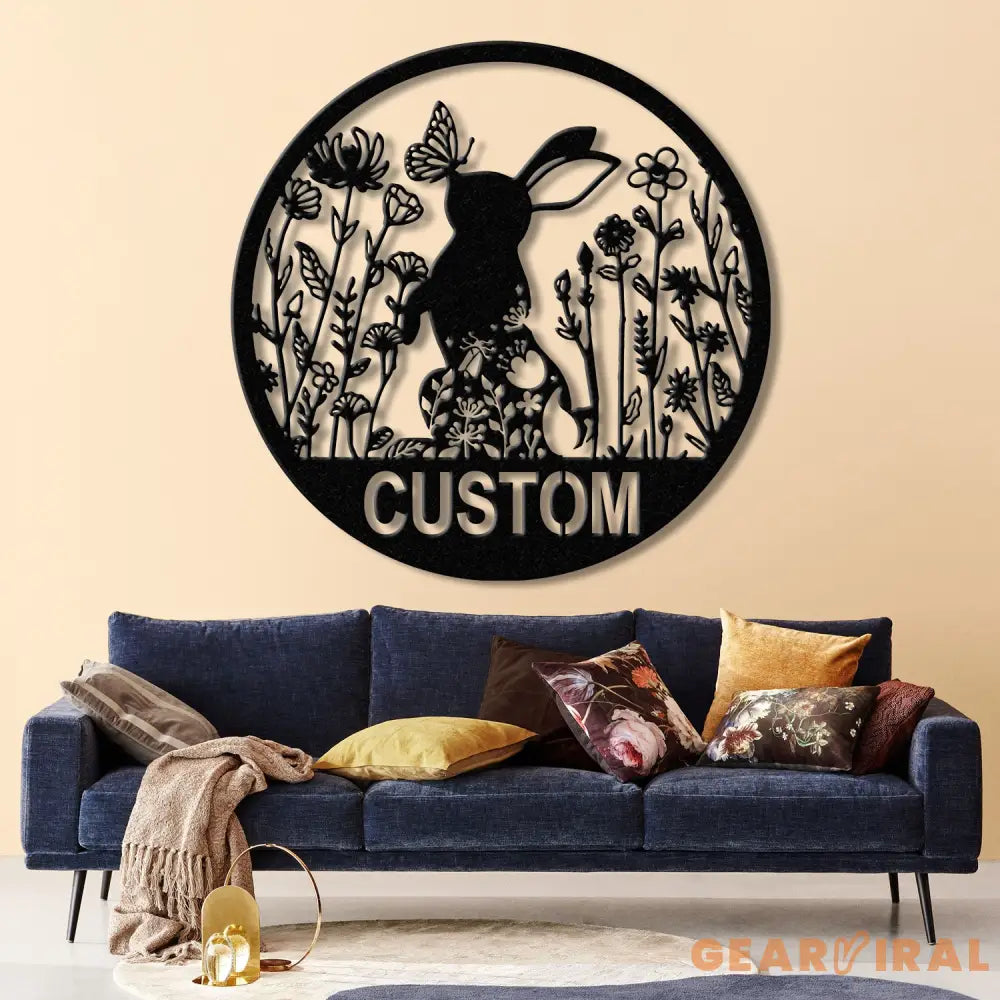 Custom Floral Rabbit Metal Sign Rabbit Lovers Gift Farm Animals Wall Decor Wall Hanging Metal Rabbit Sign Gift For