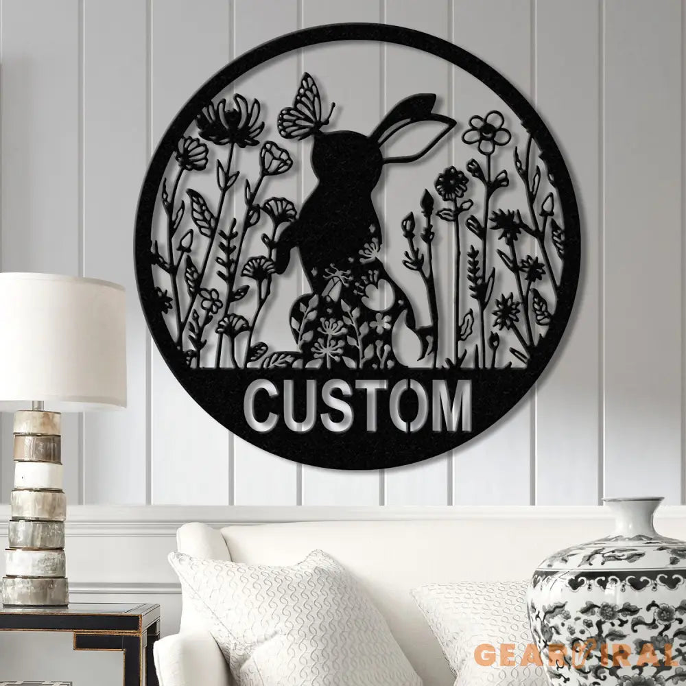 Custom Floral Rabbit Metal Sign Rabbit Lovers Gift Farm Animals Wall Decor Wall Hanging Metal Rabbit Sign Gift For