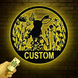 Custom Floral Rabbit Metal Sign Rabbit Lovers Gift Farm Animals Wall Decor Wall Hanging Metal Rabbit Sign Gift For