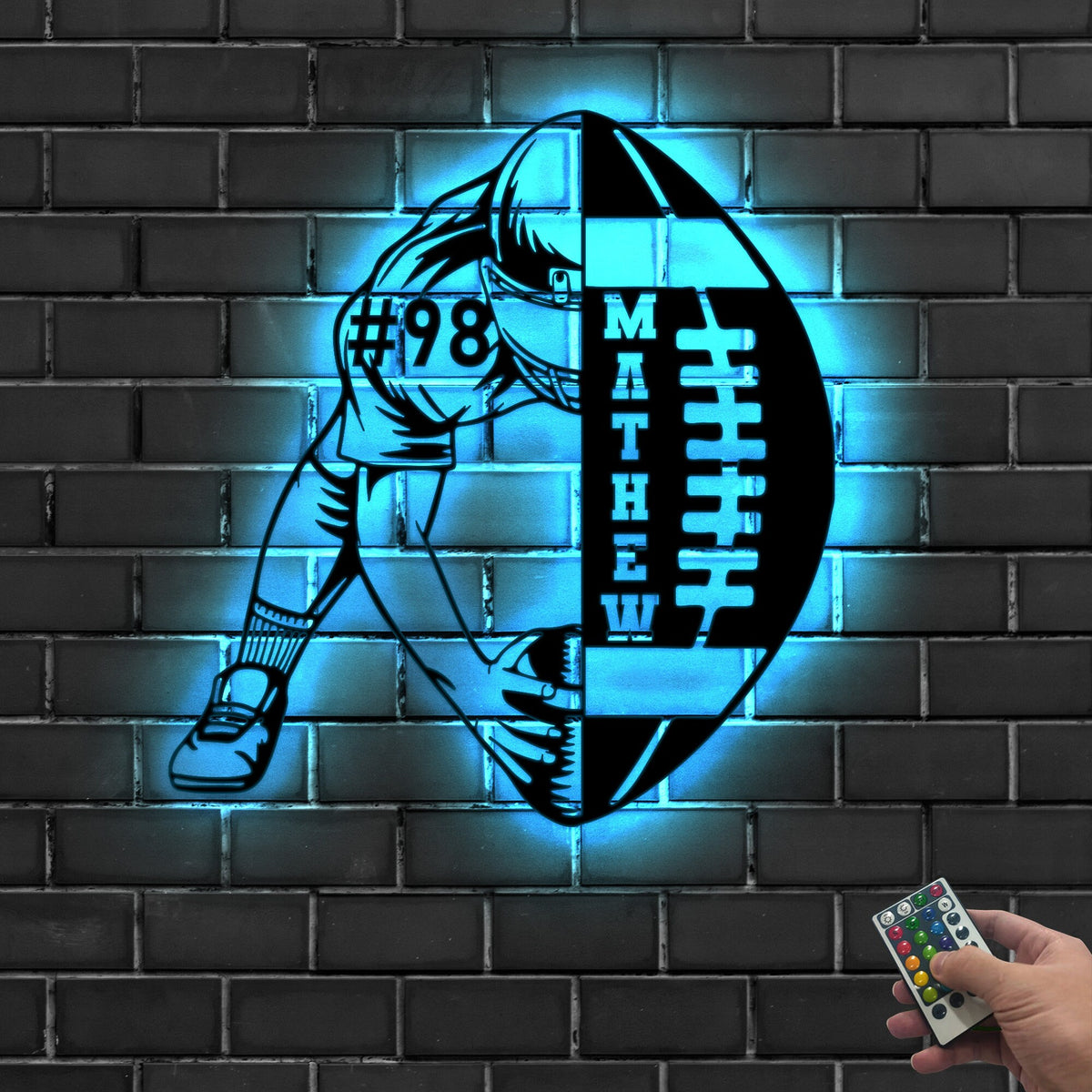Custom Football Name and Number Metal Sign Led Light - Football Wall Art - Xmas Birthday Gift for Son Coach - Boys Room Decor | GearViral