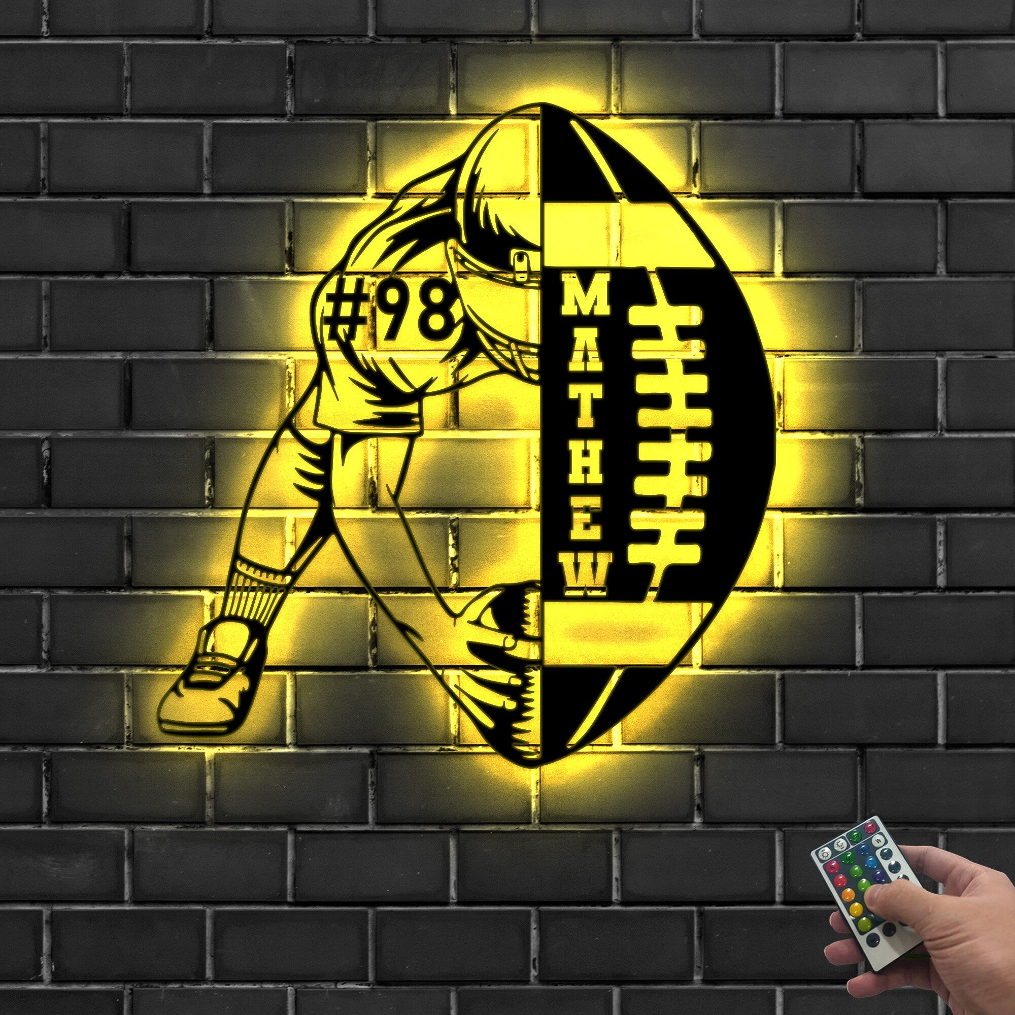 Custom Football Name and Number Metal Sign Led Light - Football Wall Art - Xmas Birthday Gift for Son Coach - Boys Room Decor | GearViral