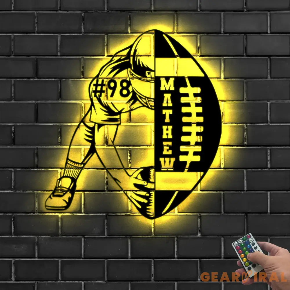 Custom Football Name and Number Metal Sign Led Light - Football Wall Art - Xmas Birthday Gift for Son Coach - Boys Room