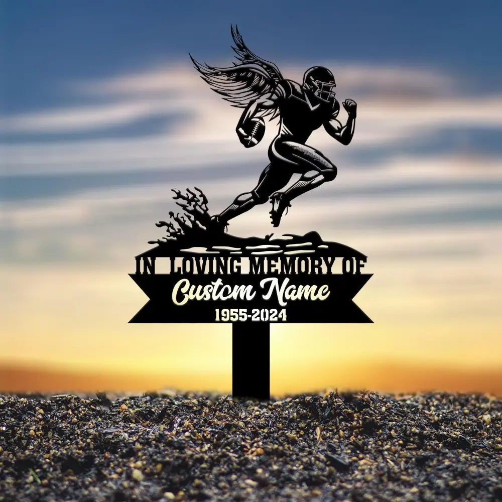Custom Football Player Memorial Plaque Stake Personalized Football Metal Cross Sign Sympathy Gift Outdoor Grave Marker
