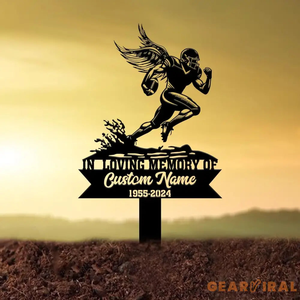 Custom Football Player Memorial Plaque Stake Personalized Football Metal Cross Sign Sympathy Gift Outdoor Grave Marker