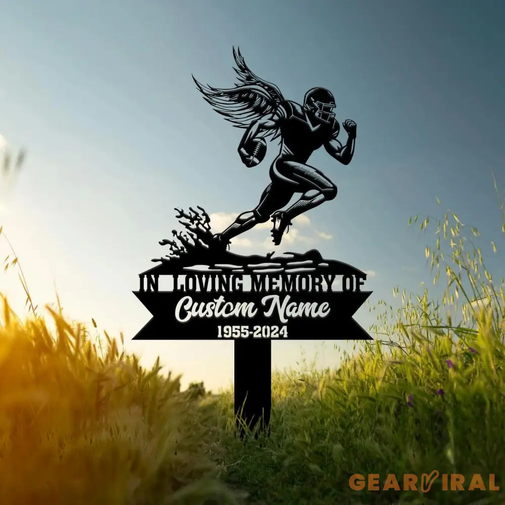 Custom Football Player Memorial Plaque Stake Personalized Football Metal Cross Sign Sympathy Gift Outdoor Grave Marker