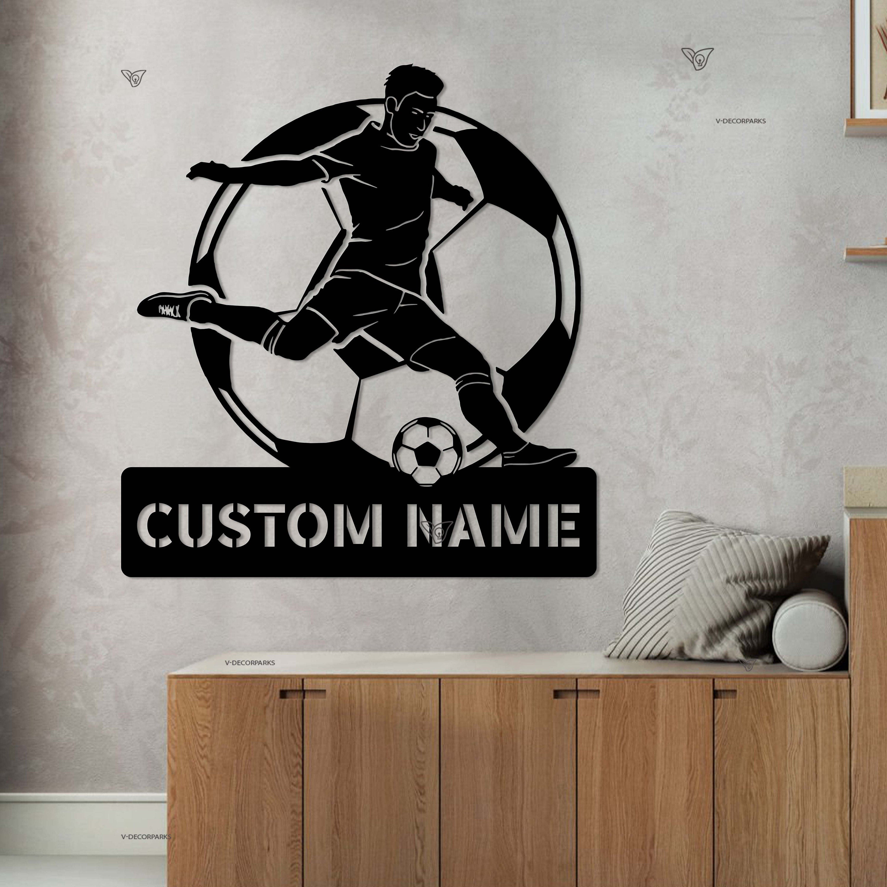 Custom Football Player Metal Sign with LED Light - Football Lover Gift - Football Player Name Sign - Metal Soccer Wall Art | GearViral