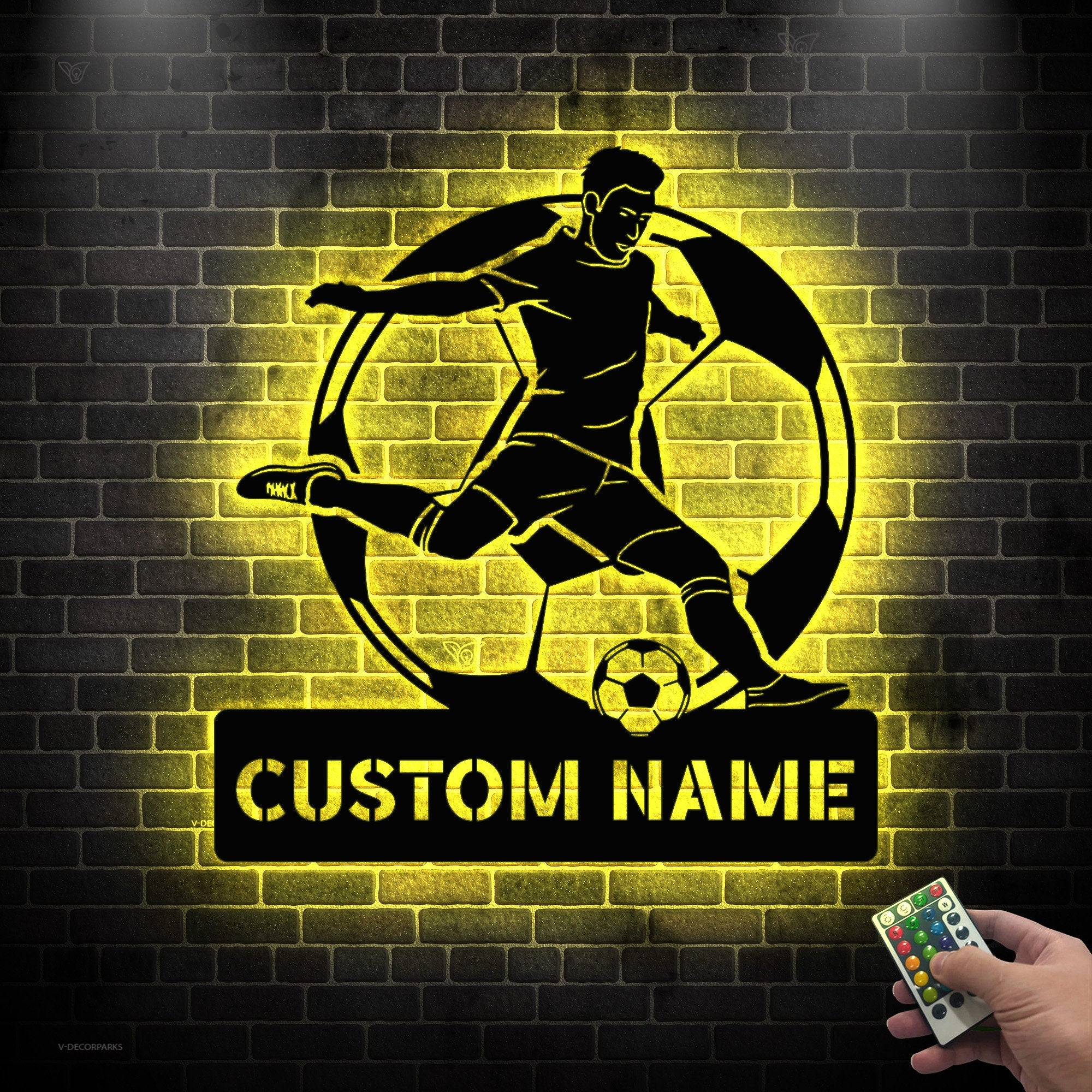 Custom Football Player Metal Sign with LED Light - Football Lover Gift - Football Player Name Sign - Metal Soccer Wall Art | GearViral