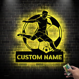 Custom Football Player Metal Sign with LED Light - Football Lover Gift - Football Player Name Sign - Metal Soccer Wall Art | GearViral