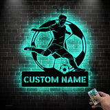Custom Football Player Metal Sign with LED Light - Football Lover Gift - Football Player Name Sign - Metal Soccer Wall Art | GearViral